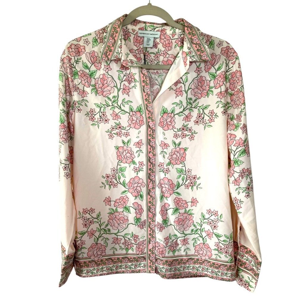 CUPCAKES & CASHMERE nwt pink floral button down top m